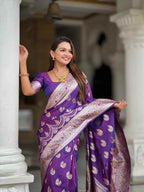 Purple Soft Banarasi Silk Saree with Meenakari Zari Work & Rich Pallu Design