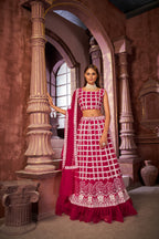 Rani Pink Women’s Designer Semi-Stitched Net Lehenga Choli with Sequin Work – Elegant Ethnic Wear for Weddings & Parties