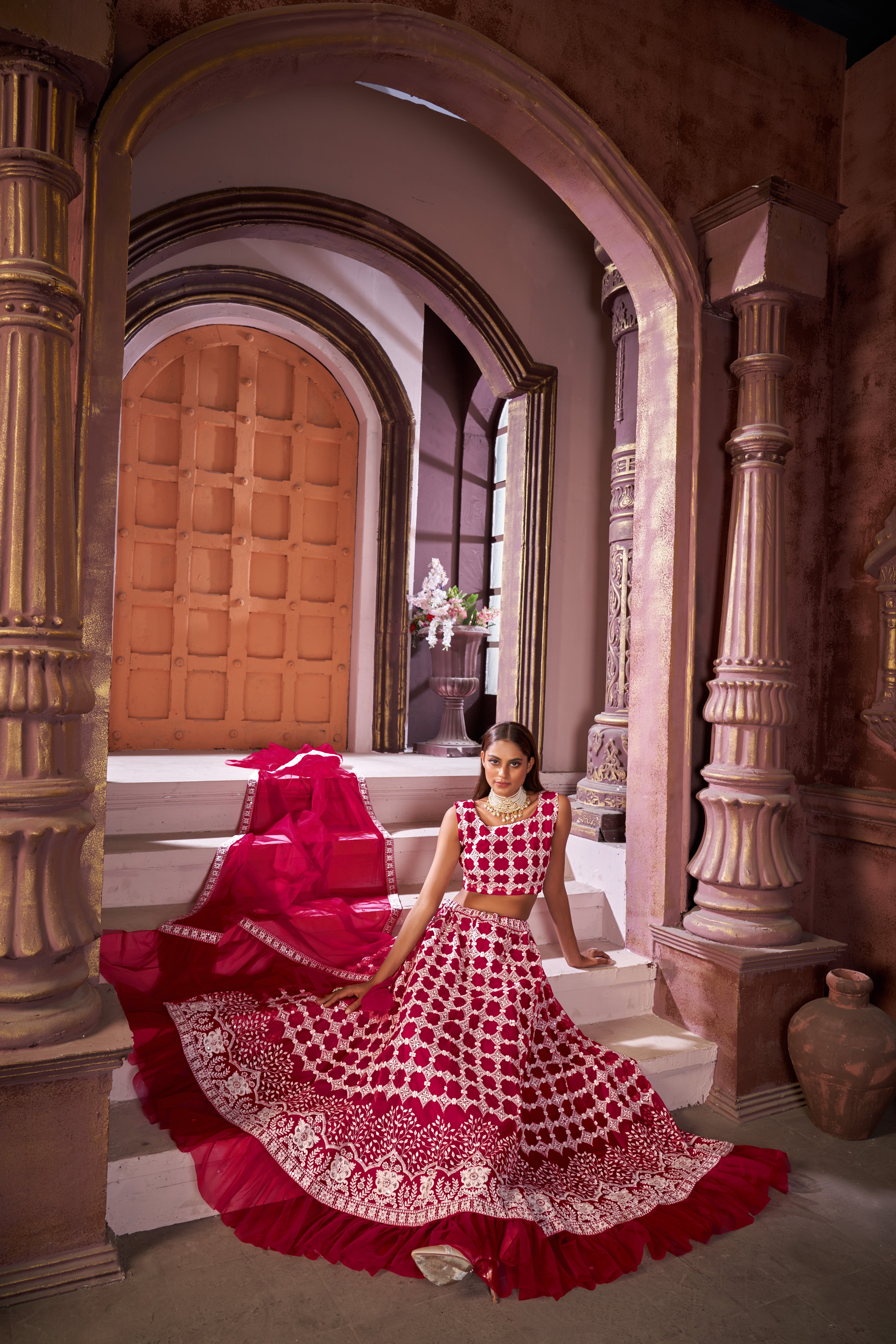 Rani Pink Women’s Designer Semi-Stitched Net Lehenga Choli with Sequin Work – Elegant Ethnic Wear for Weddings & Parties