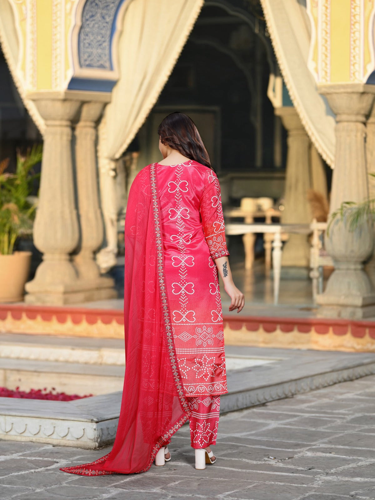 Women’s Pink Chinon Silk Kurta Set with Embroidery and Soft Nazneen Dupatta