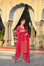 Women’s Pink Chinon Silk Kurta Set with Embroidery and Soft Nazneen Dupatta