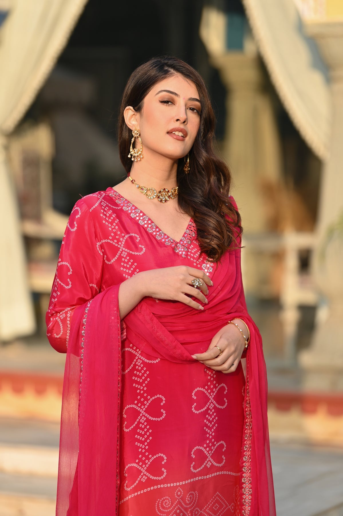 Women’s Pink Chinon Silk Kurta Set with Embroidery and Soft Nazneen Dupatta
