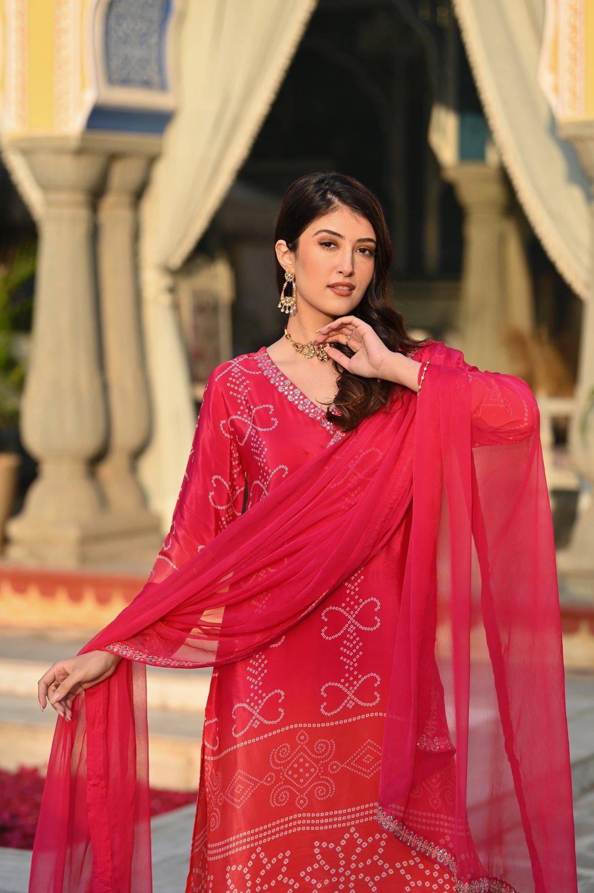 Women’s Pink Chinon Silk Kurta Set with Embroidery and Soft Nazneen Dupatta