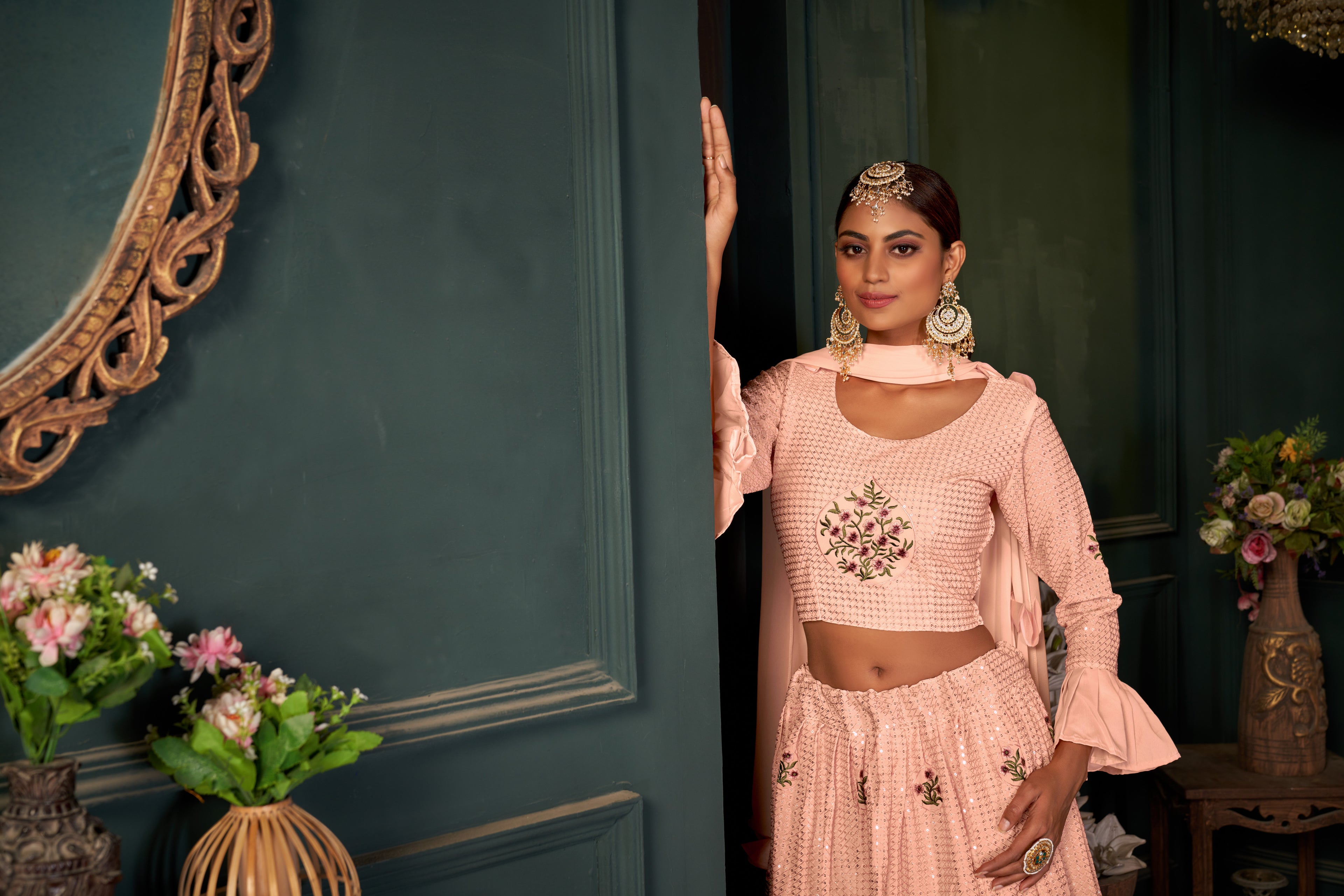 Women’s Net Lehenga Choli Set with Dupatta – Elegant Ethnic Wear for Weddings & Festive Occasions