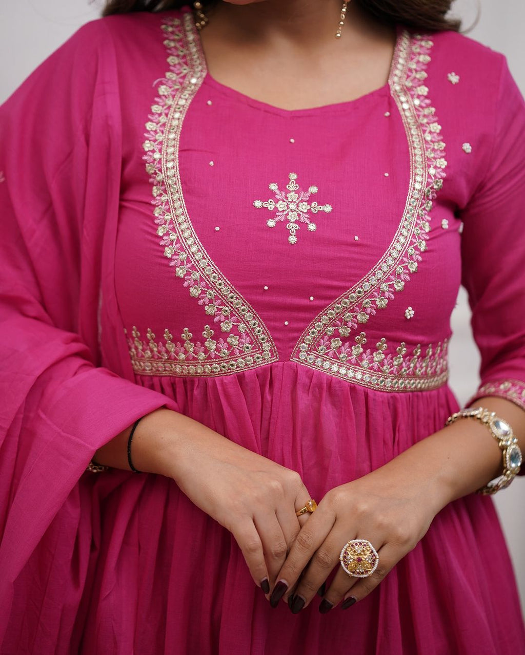 Women’s Pink Muslin Cotton Embroidered Kurta Set with Chanderi Cotton Dupatta