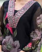 Georgette Black Printed & Embroidered Top with Roman Silk Bottom & Georgette Dupatta