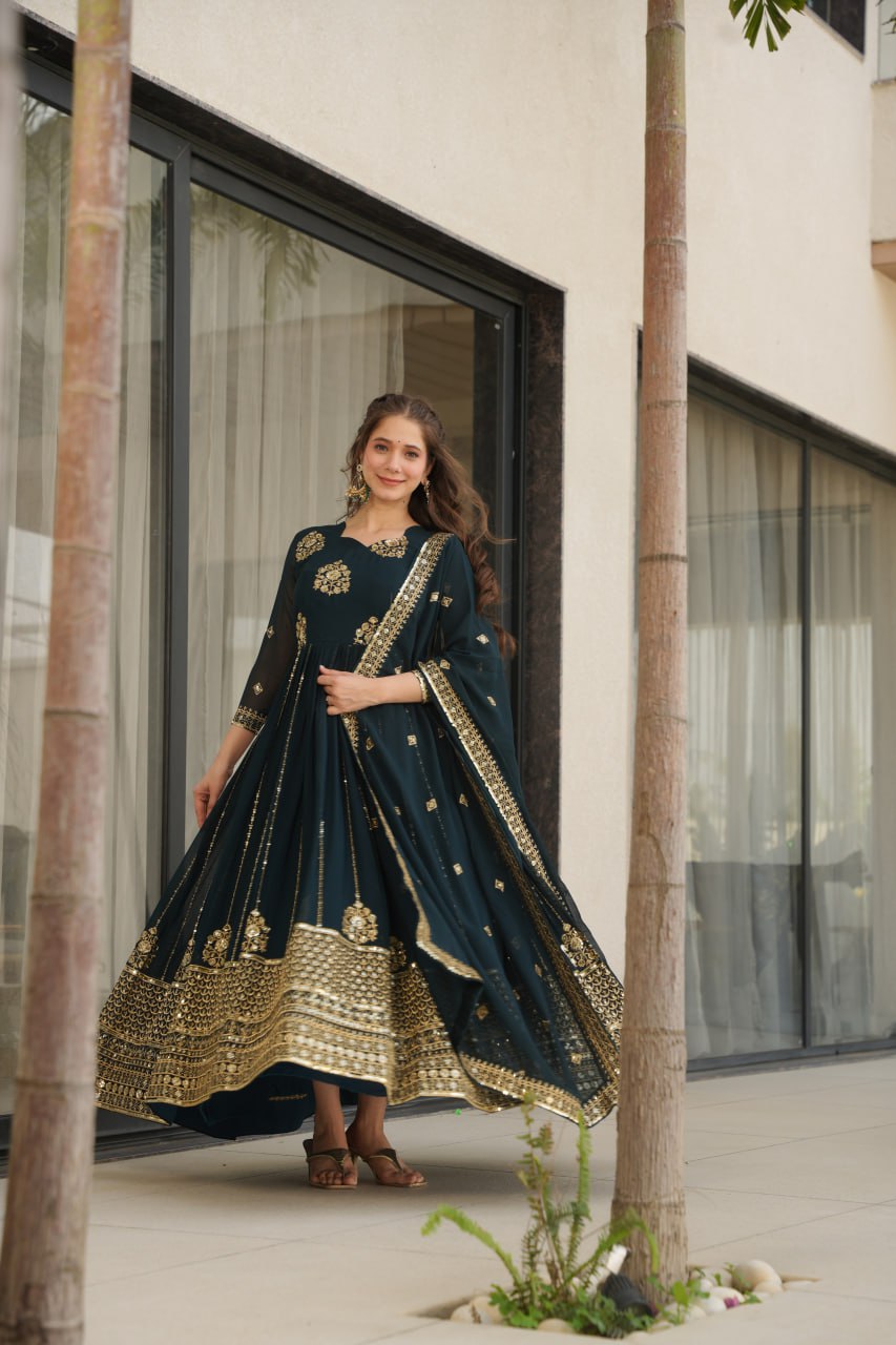 Rama Faux Blooming Gown with Rich Zari & Sequins Embroidery – Elegant Ethnic Wear