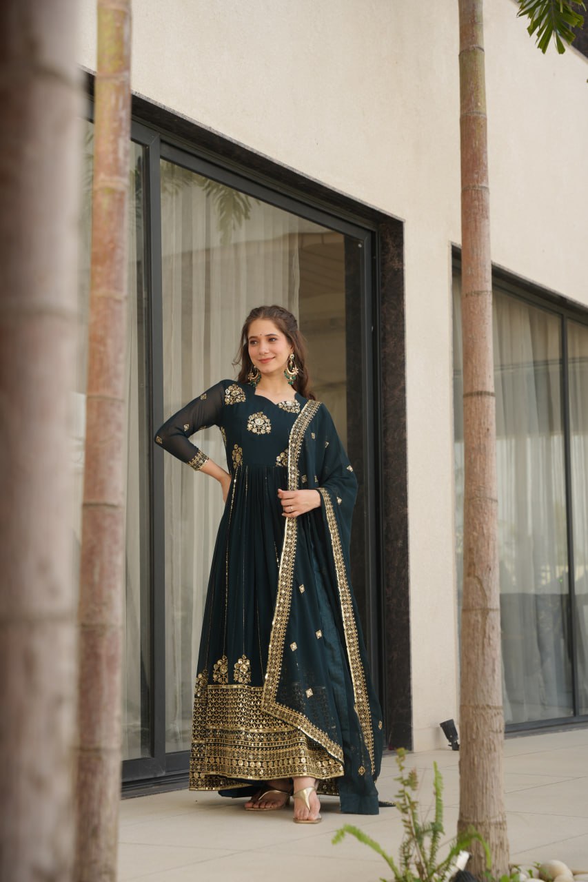 Rama Faux Blooming Gown with Rich Zari & Sequins Embroidery – Elegant Ethnic Wear