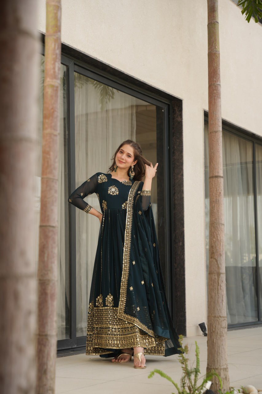 Rama Faux Blooming Gown with Rich Zari & Sequins Embroidery – Elegant Ethnic Wear
