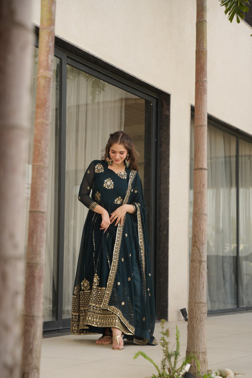Rama Faux Blooming Gown with Rich Zari & Sequins Embroidery – Elegant Ethnic Wear