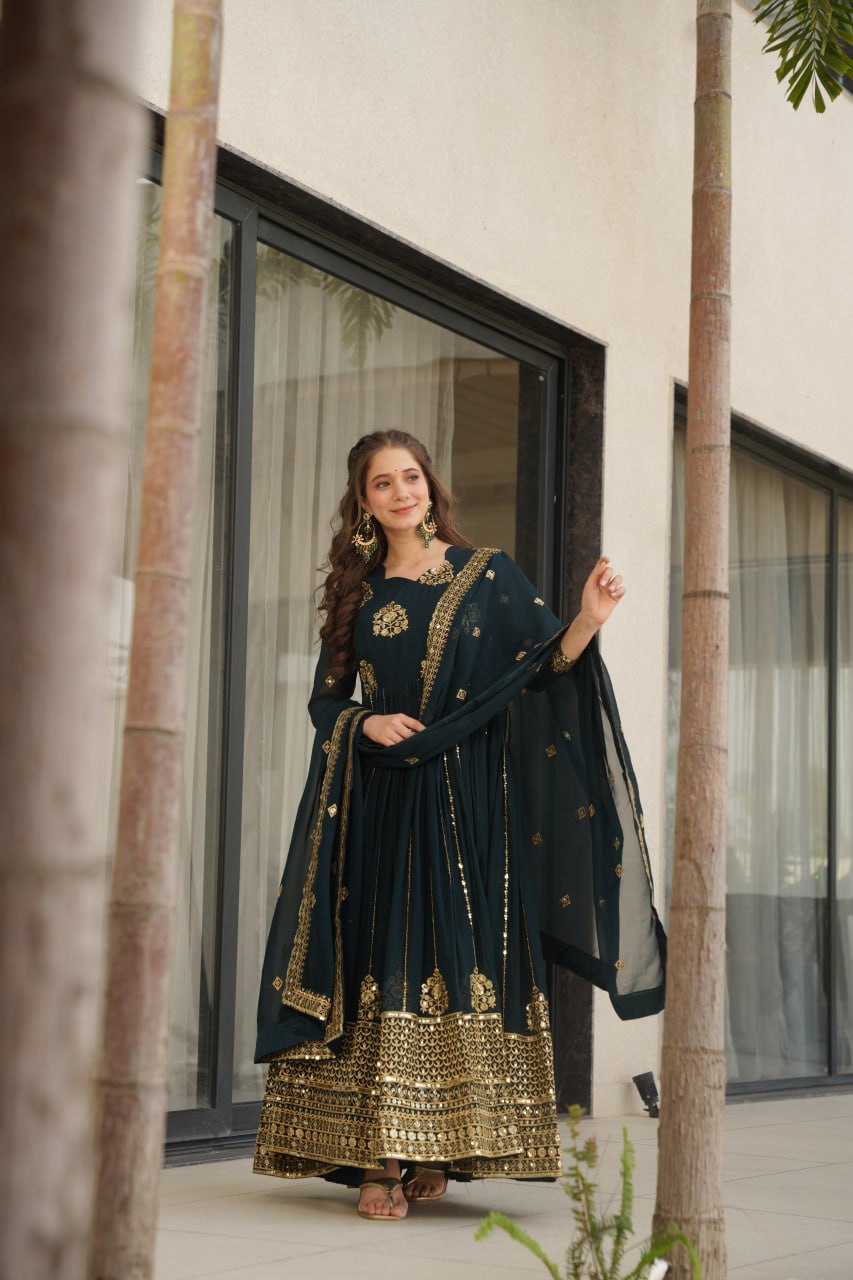 Rama Faux Blooming Gown with Rich Zari & Sequins Embroidery – Elegant Ethnic Wear