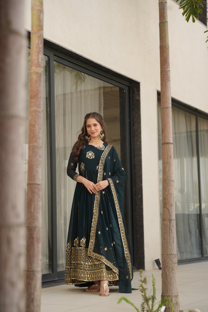 Rama Faux Blooming Gown with Rich Zari & Sequins Embroidery – Elegant Ethnic Wear