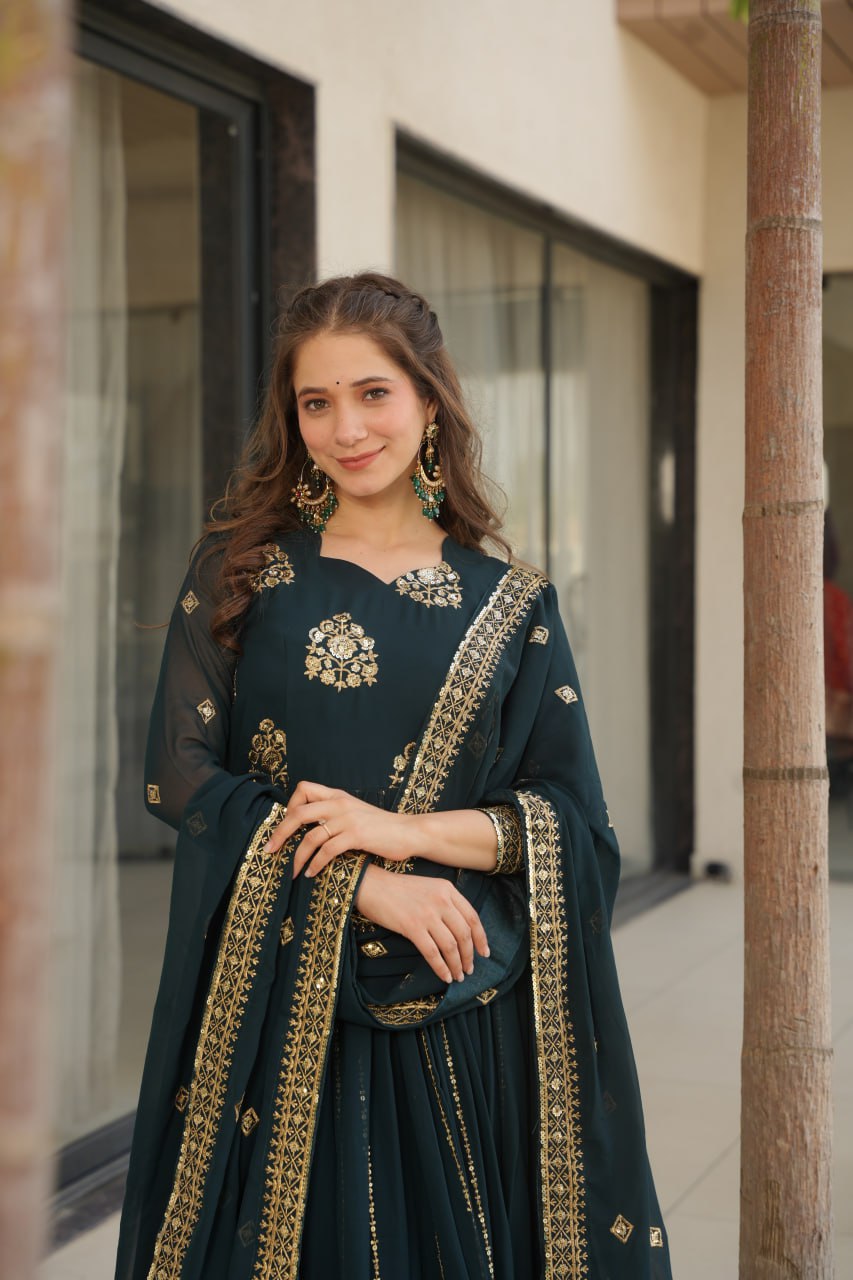 Rama Faux Blooming Gown with Rich Zari & Sequins Embroidery – Elegant Ethnic Wear