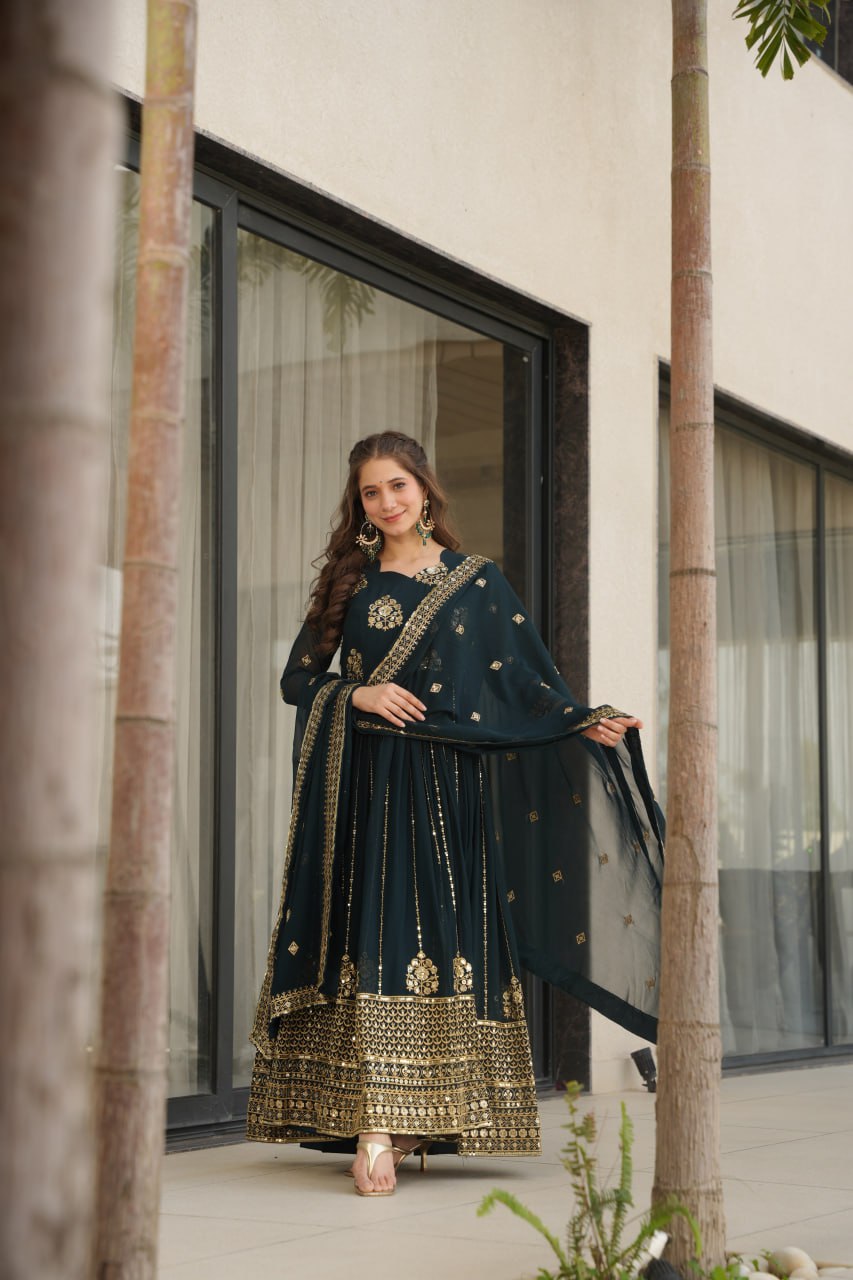 Rama Faux Blooming Gown with Rich Zari & Sequins Embroidery – Elegant Ethnic Wear