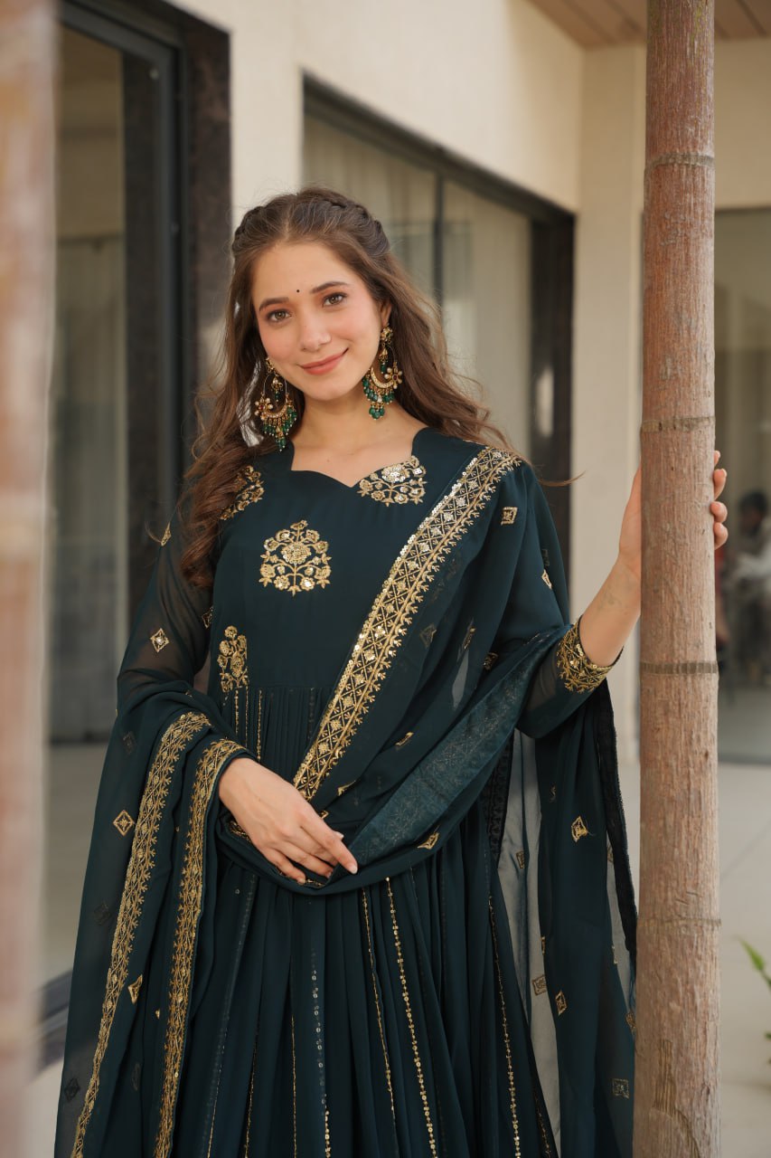 Rama Faux Blooming Gown with Rich Zari & Sequins Embroidery – Elegant Ethnic Wear