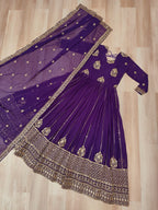 Purple Faux Blooming Gown with Rich Zari & Sequins Embroidery – Elegant Ethnic Wear