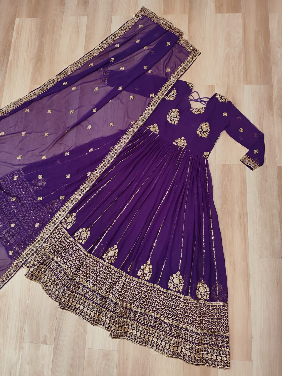 Purple Faux Blooming Gown with Rich Zari & Sequins Embroidery – Elegant Ethnic Wear