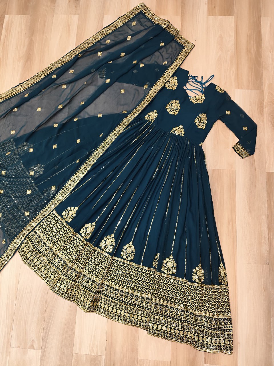 Rama Faux Blooming Gown with Rich Zari & Sequins Embroidery – Elegant Ethnic Wear