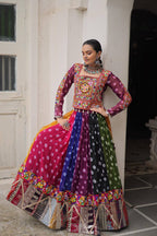 Georgette Printed Lehenga Choli Set with Vintage & Kutchi Gamthi Embellished Work (Full-Stitched)