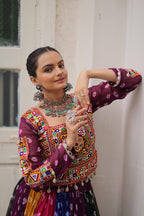 Georgette Printed Lehenga Choli Set with Vintage & Kutchi Gamthi Embellished Work (Full-Stitched)