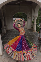 Georgette Printed Lehenga Choli Set with Vintage & Kutchi Gamthi Embellished Work (Full-Stitched)