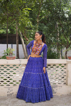 Bandhej Prin Blue Faux Georgette Lehenga Choli Set with Gotta Patti & Gamthi Embroidery (Stitched)