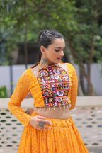Bandhej Print Yellow Faux Georgette Lehenga Choli Set with Gotta Patti & Gamthi Embroidery (Stitched)