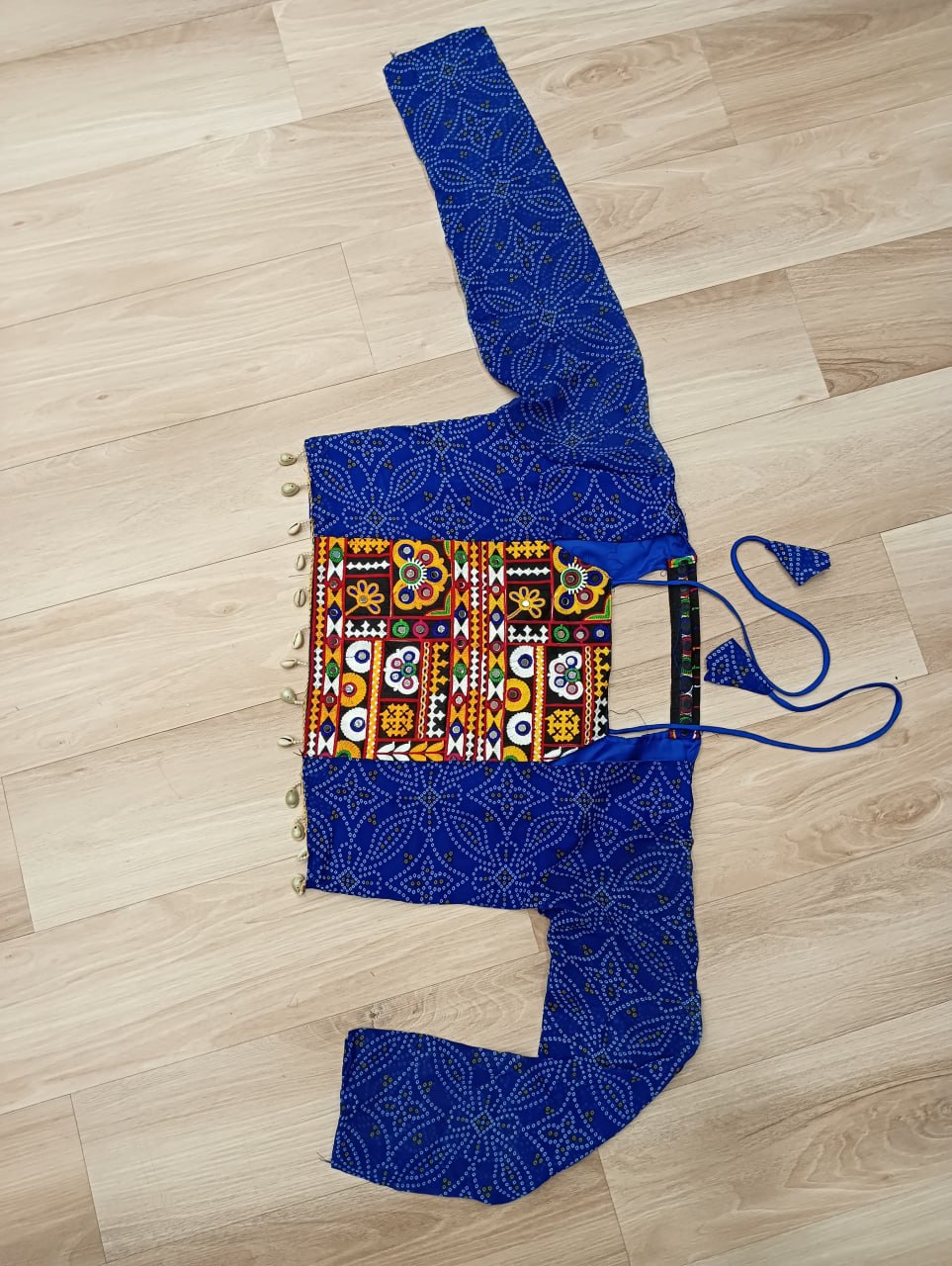 Bandhej Prin Blue Faux Georgette Lehenga Choli Set with Gotta Patti & Gamthi Embroidery (Stitched)