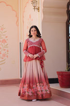 Floral Lehenga with Embroidered Peplum Top Set | Full-Stitched | Festive & Ethnic Wear(Stitched at 40" – adjustable up to 42"-44" for comfort)