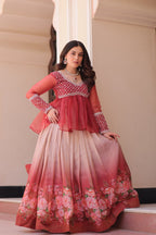 Floral Lehenga with Embroidered Peplum Top Set | Full-Stitched | Festive & Ethnic Wear(Stitched at 40" – adjustable up to 42"-44" for comfort)
