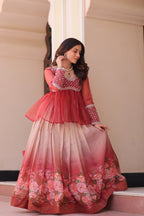 Floral Lehenga with Embroidered Peplum Top Set | Full-Stitched | Festive & Ethnic Wear(Stitched at 40" – adjustable up to 42"-44" for comfort)