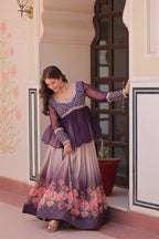 Floral Purple Lehenga with Embroidered Peplum Top Set | Full-Stitched | Festive & Ethnic Wear(Stitched at 40" – adjustable up to 42"-44" for comfort)