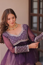 Floral Purple Lehenga with Embroidered Peplum Top Set | Full-Stitched | Festive & Ethnic Wear(Stitched at 40" – adjustable up to 42"-44" for comfort)