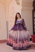 Floral Purple Lehenga with Embroidered Peplum Top Set | Full-Stitched | Festive & Ethnic Wear(Stitched at 40" – adjustable up to 42"-44" for comfort)
