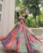 Vibrant Multicolor Navratri Lehenga Choli Set | Cotton Print with Gotta Lace & Kutchi Gamthi Work | Full-Stitched