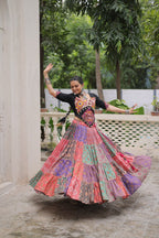 Vibrant Multicolor Navratri Lehenga Choli Set | Cotton Print with Gotta Lace & Kutchi Gamthi Work | Full-Stitched