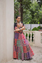 Vibrant Multicolor Navratri Lehenga Choli Set | Cotton Print with Gotta Lace & Kutchi Gamthi Work | Full-Stitched