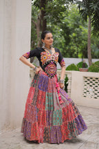 Vibrant Multicolor Navratri Lehenga Choli Set | Cotton Print with Gotta Lace & Kutchi Gamthi Work | Full-Stitched