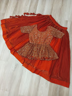 Fendy Fabric Sequins Embroidered Blouse with Plain Flared Orange Lehenga – Elegant Partywear Set (Full-Stitched)