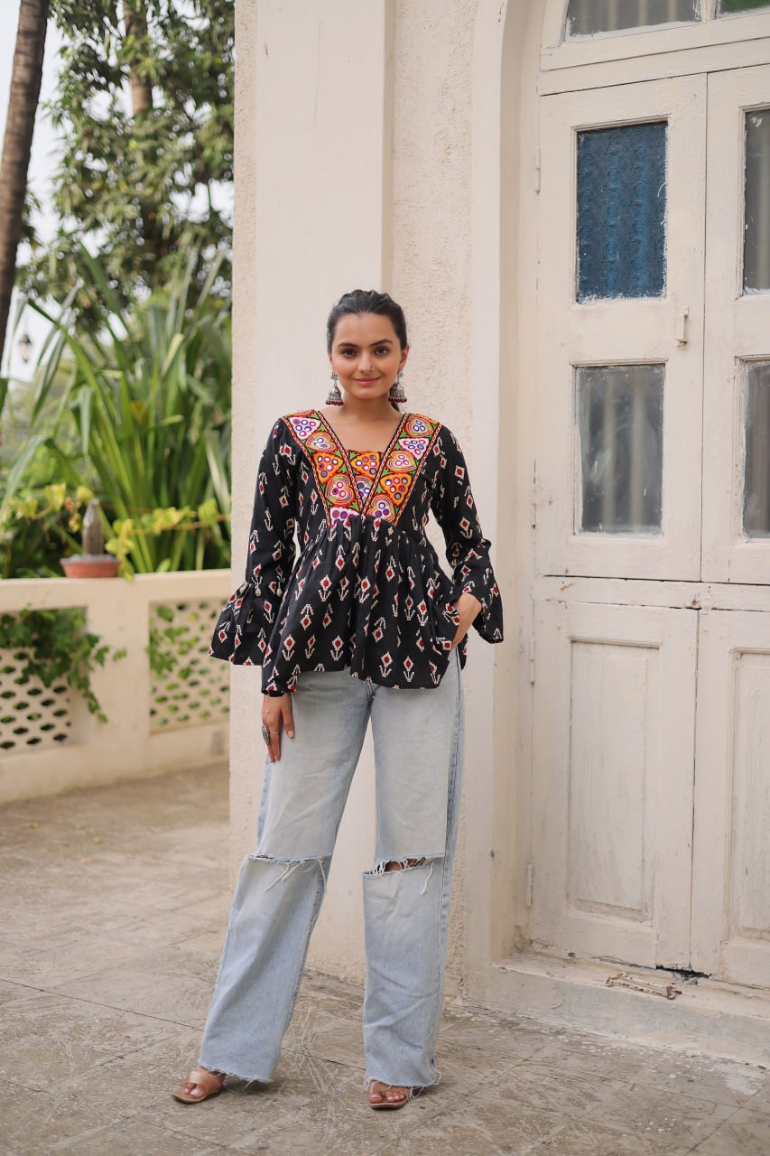 Cotton Kutchi Patch-Work Top – Full Sleeves | Adjustable Fit | Festive Wear