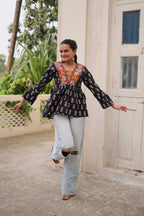 Cotton Kutchi Patch-Work Top – Full Sleeves | Adjustable Fit | Festive Wear