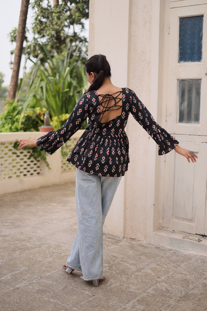 Cotton Kutchi Patch-Work Top – Full Sleeves | Adjustable Fit | Festive Wear