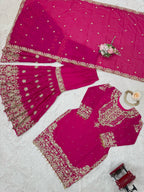 Women’s Pink Designer Faux Georgette Salwar Suit with Dupatta – Elegant Party & Festive Wear