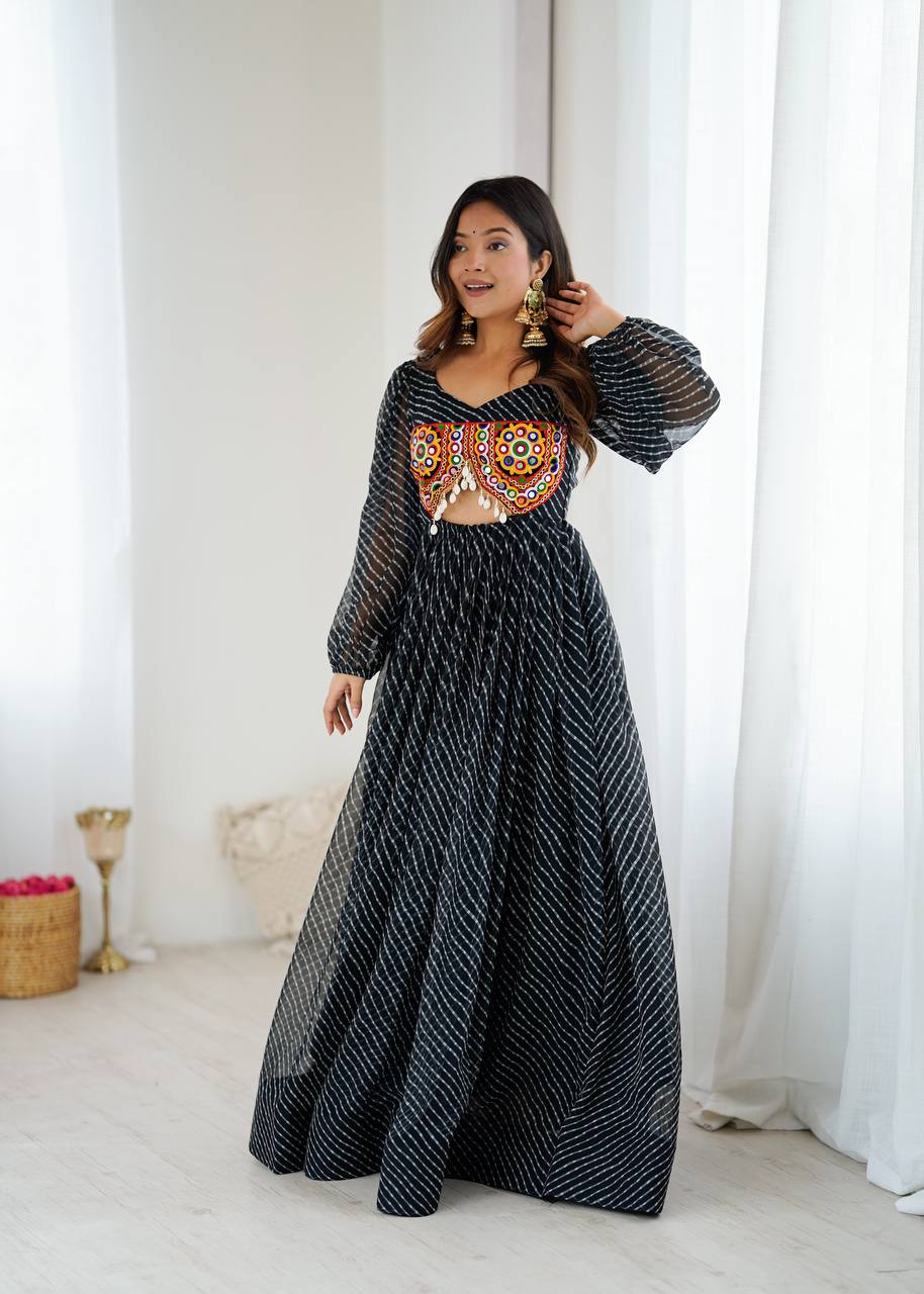 Women’s Black Elegant Georgette Gown with Stylish Flair – Perfect for Parties & Festive Wear