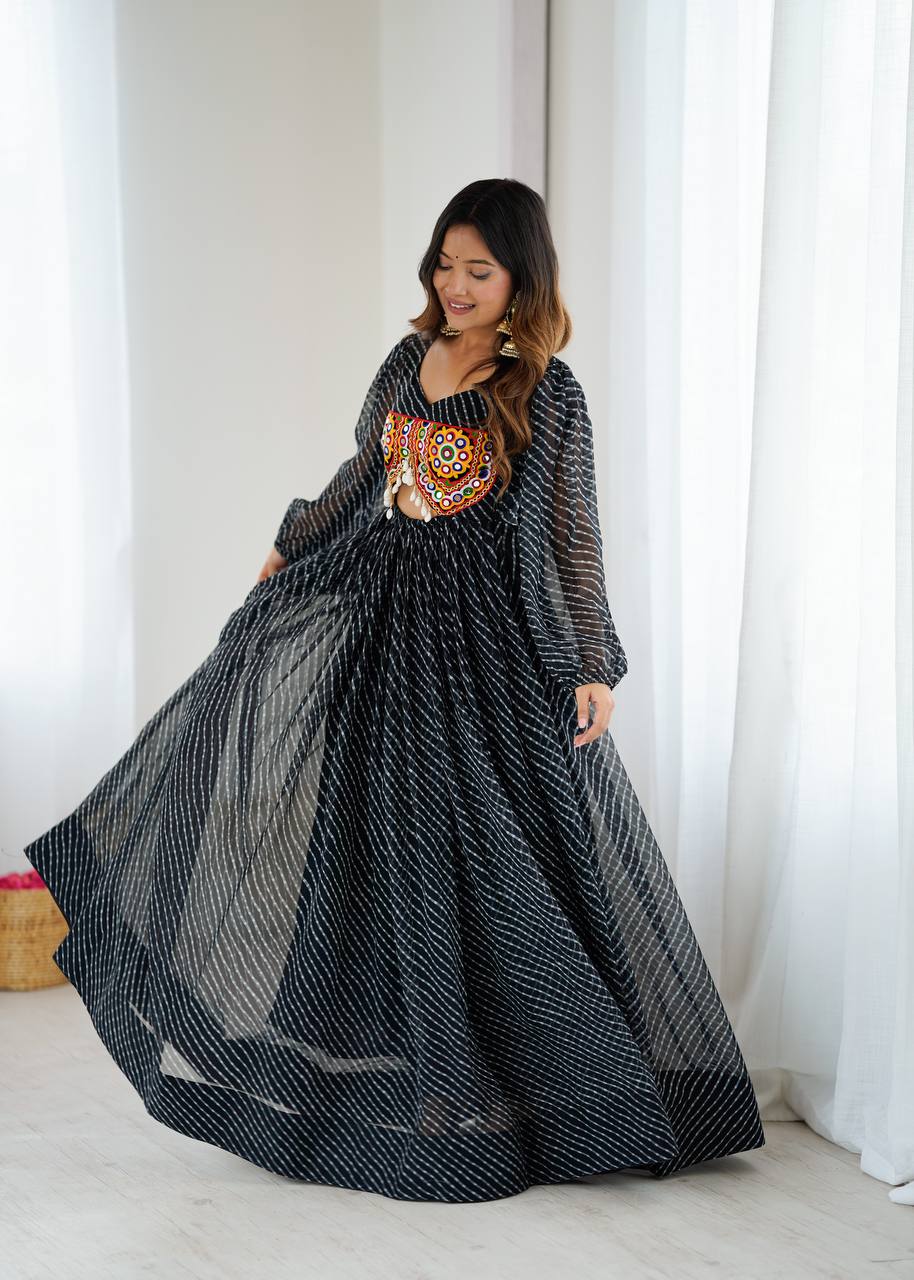 Women’s Black Elegant Georgette Gown with Stylish Flair – Perfect for Parties & Festive Wear