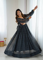 Women’s Black Elegant Georgette Gown with Stylish Flair – Perfect for Parties & Festive Wear