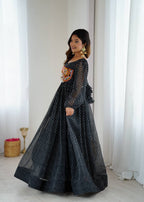 Women’s Black Elegant Georgette Gown with Stylish Flair – Perfect for Parties & Festive Wear