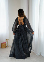 Women’s Black Elegant Georgette Gown with Stylish Flair – Perfect for Parties & Festive Wear