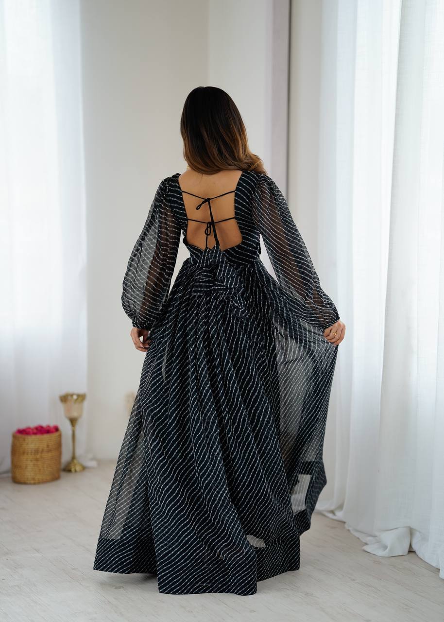 Women’s Black Elegant Georgette Gown with Stylish Flair – Perfect for Parties & Festive Wear