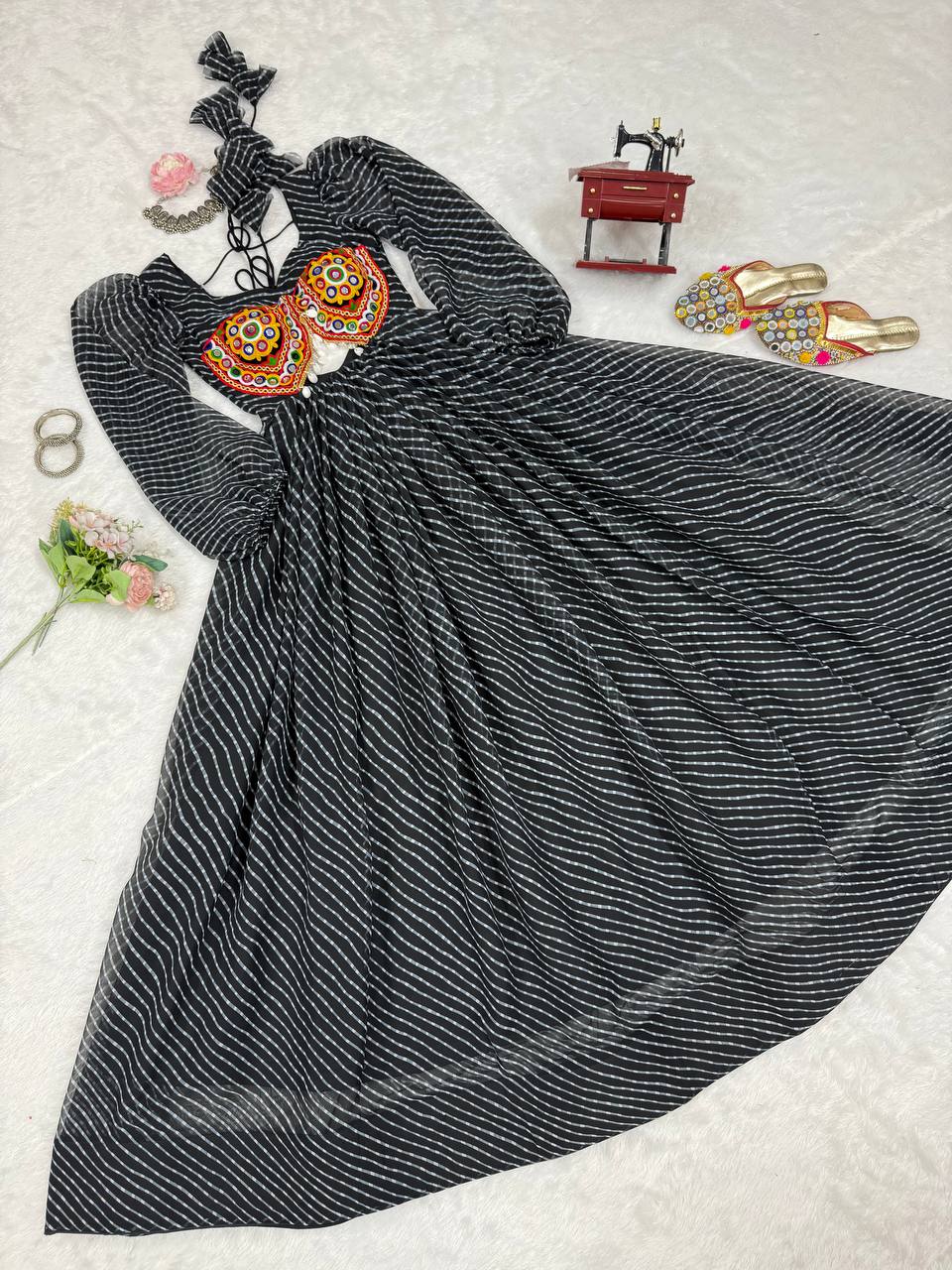 Women’s Black Elegant Georgette Gown with Stylish Flair – Perfect for Parties & Festive Wear